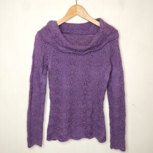 Ann Taylor LOFT Sweater Wool Mohair Purple Cowl Neck